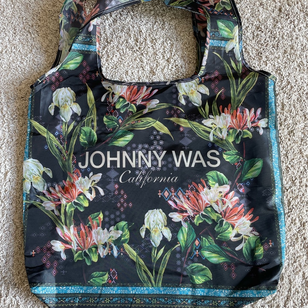 Johnny Was Black Floral Reusable Tote